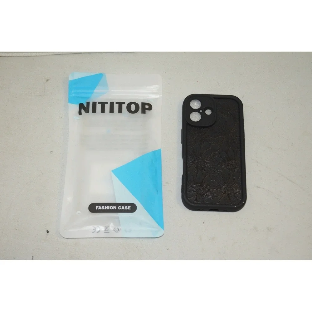 Nititop iPhone 16 Case Black Embossed Floral Sunflower Fashion Phone Cover NEW